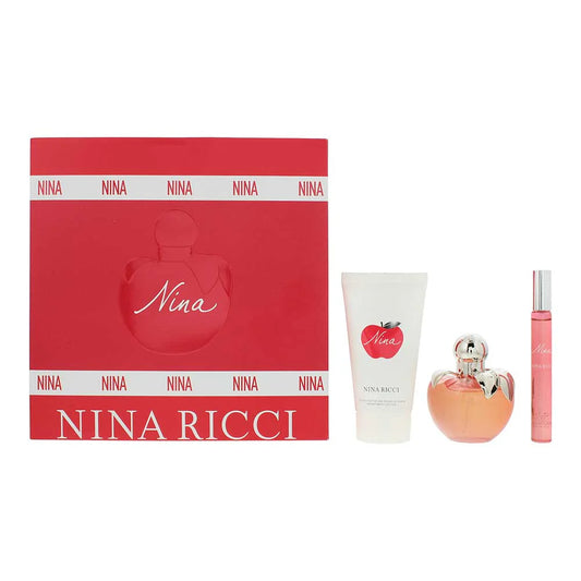 Nina Ricci Nina Gift Set 50ml EDT Spray + 75ml Body Lotion + 10ml EDT Rollerball