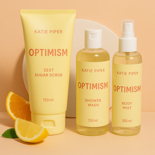 Katie Piper Optimism Gift Set 200ml Zest Sugar Scrub + 150ml Shower Wash + 100ml Body Mist