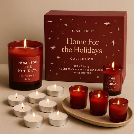 Star Bright Home For the Holidays Collection - 200g and 100g Scented Candles - 9x9g Tea Lights - 3x49g Votive