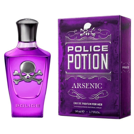 Purple Police Potion Arsenic perfume bottle and packaging on a white background