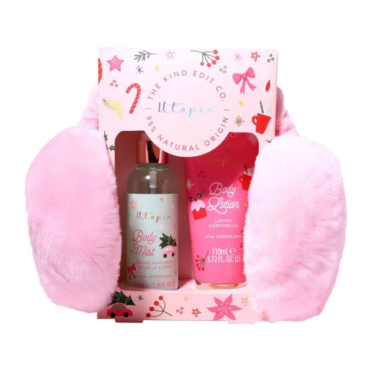 The Kind Edit Co. Utopia Cosy Comfort Gift Set 110ml Body Lotion + 100ml Body Mist + Ear Muffs