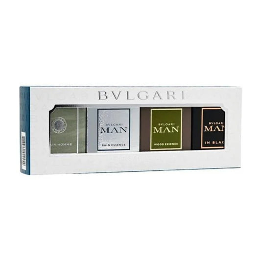 Bvlgari Miniatures For Him Gift Set 5ml Pour Homme EDT + 5ml Man Rain Essence EDP + 5ml Man Wood Essence EDP + 5ml Man In Black EDP