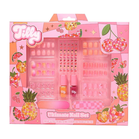 Tilly Ultimate Nail Gift Set 60 False Nails + 50 Adhesive Nail Stickers + 2 Nail Polishes 3ml + 2 Nail Files - 114 Pcs