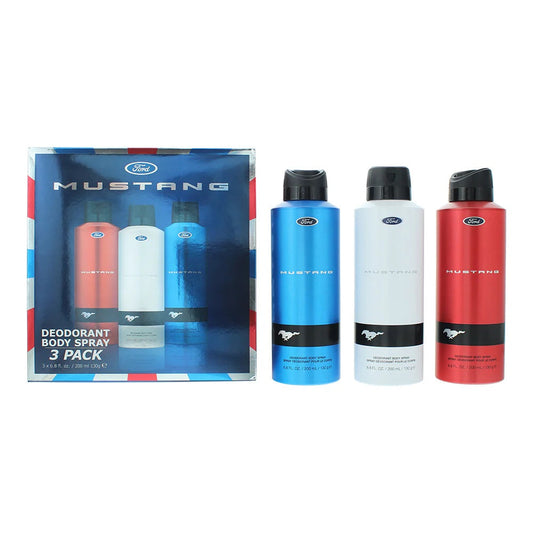 Mustang Ford Deodorant Spray Gift Set 200ml Red - 200ml White - 200ml Blue
