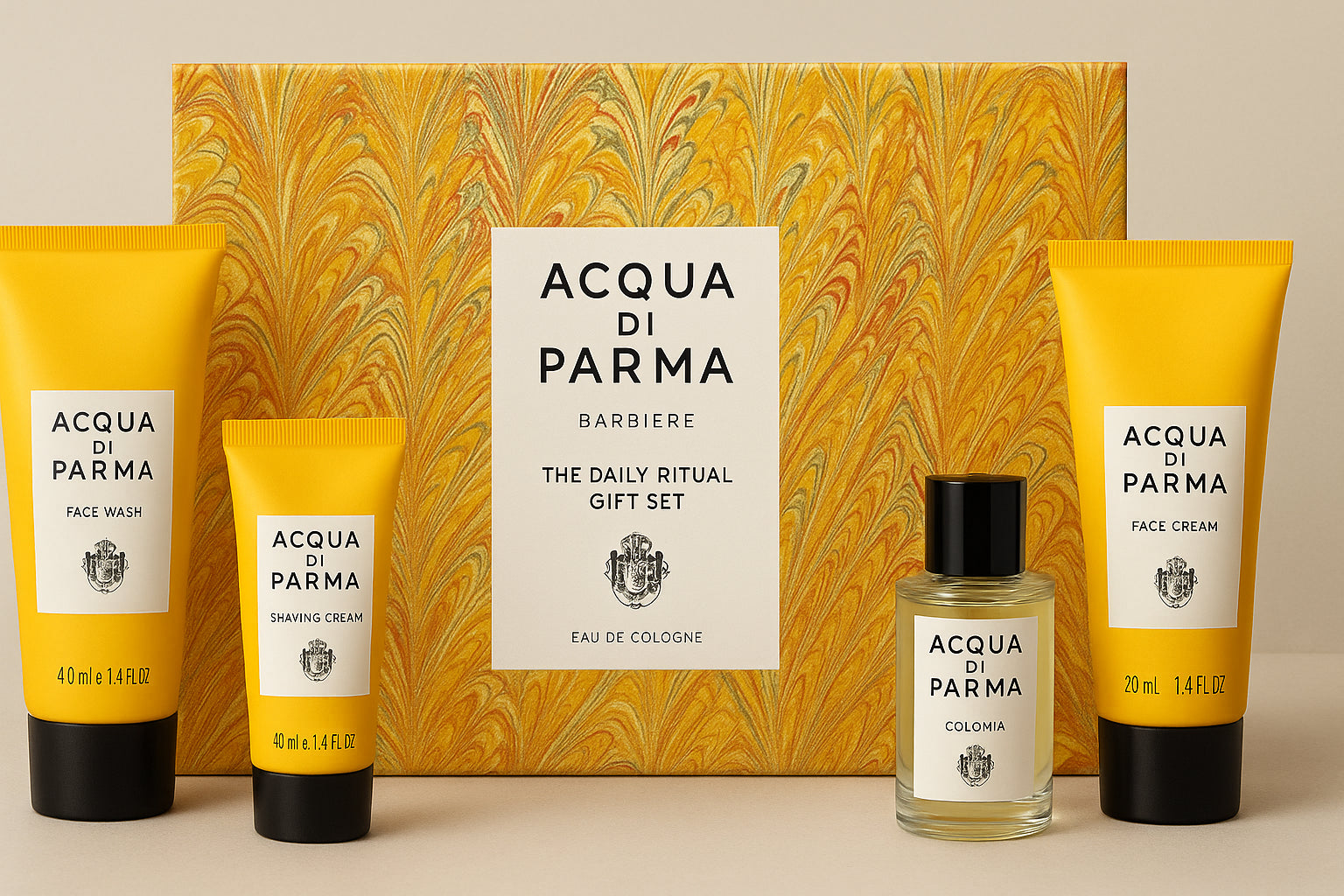 Acqua di Parma Barbiere The Daily Ritual Gift Set 20ml Colonia EDC - 40ml Face Wash - 40ml Shaving Cream - 40ml Face Cream