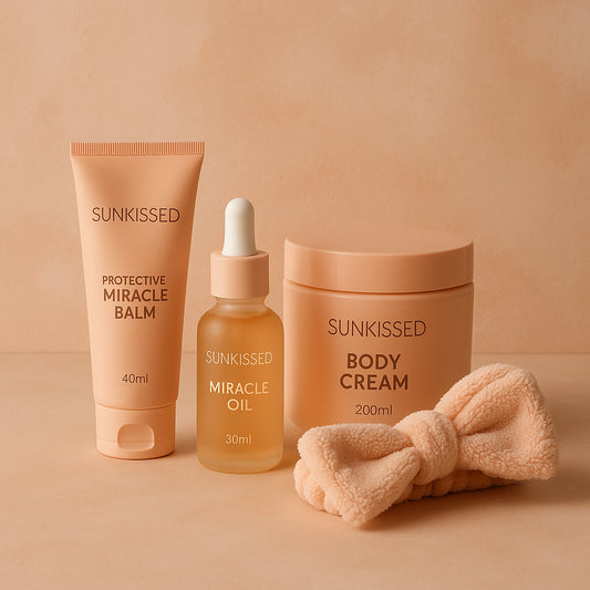 Sunkissed Miracle Glow Up Gift Set 40ml Protective Miracle Balm + 30ml Miracle Oil + 200ml Body Cream + 1 Piece Headband