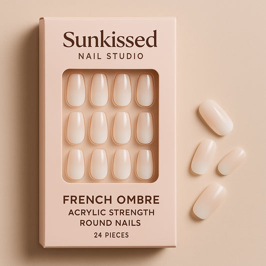 Sunkissed Nail Studio French Ombre Acrylic Strength Round Nails 24 Pieces