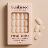 Sunkissed Nail Studio French Ombre Acrylic Strength Round Nails 24 Pieces