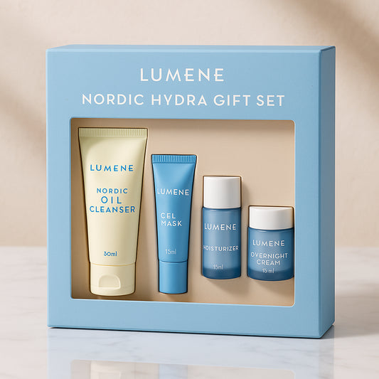 Lumene Nordic Hydra Gift Set 50ml Oat Milk Oil Cleanser + 15ml Gel Mask + 15ml Moisturizer + 15ml Overnight Cream