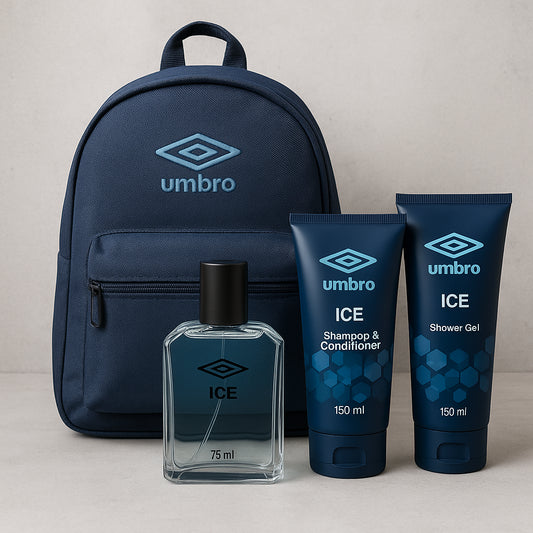 Umbro Ice Gift Set 75ml EDT + 150ml Shampoo & Conditioner + 150ml Shower Gel + Rucksack