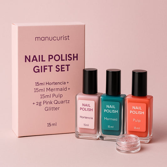 Manucurist Nail Polish Gift Set 15ml Hortencia + 15ml Mermaid + 15ml Pulp + 2g Pink Quartz Glitter