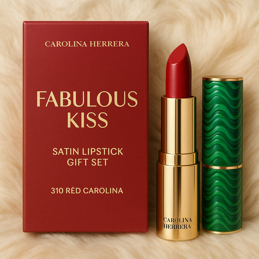 Carolina Herrera Fabulous Kiss Satin Lipstick Gift Set 310 Red Carolina Lipstick + Green Waves Lipstick Cap