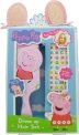 Peppa Pig Hair Gift Set 3 Pieces (This hair set contains:
1x Swivel Mirror Hairbrush
1x Peppa Pig Ear Hair Clips
1x Alphabet Stickers)