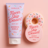 Bubble Up Never Skip Dessert Gift Set 220g Shower Scrub + 150g Donut Bath Fizzer