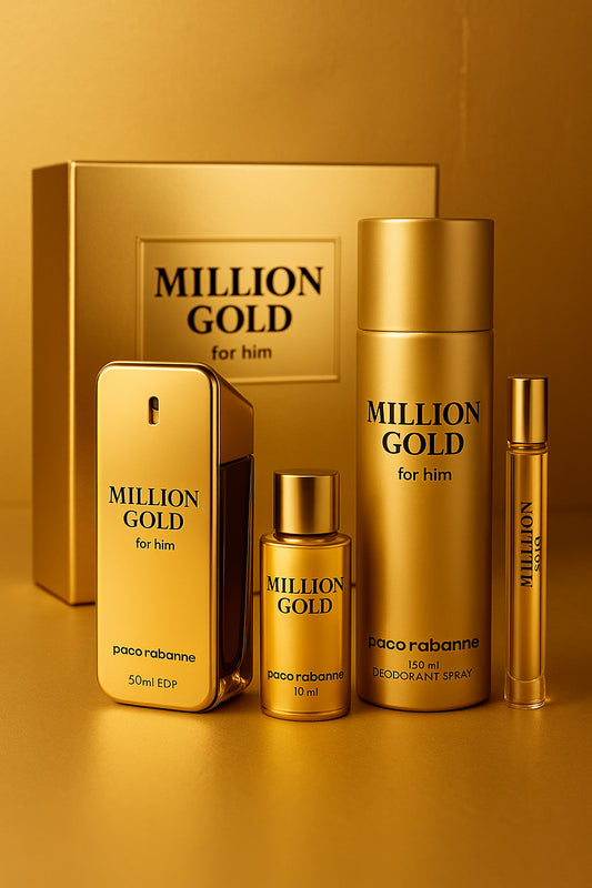 Paco Rabanne Million Gold for him Gift Set 50ml EDP + 150ml Deodorant Spray + 10ml EDP