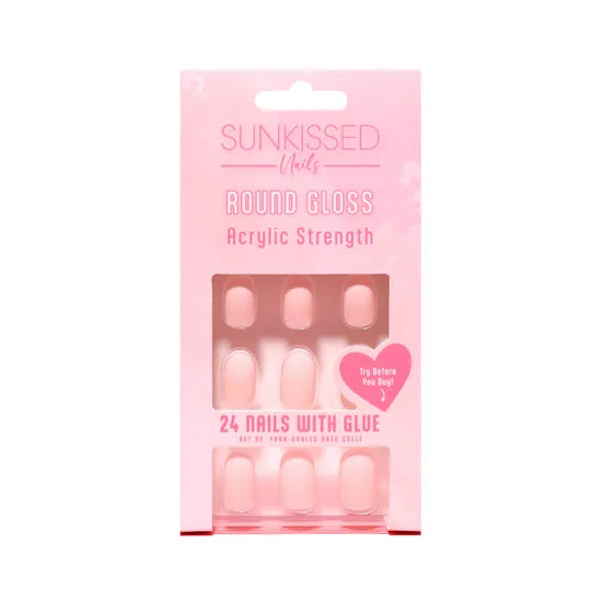 Sunkissed Nail Studio French Ombre Acrylic Strength Round Nails 24 Pieces