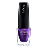 Purple nail polish bottle with black cap on a white background