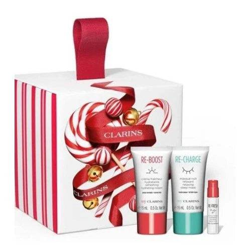 Clarins Grab And Go Set 30ml Cleansing Gel - 15ml Reboost Cream - 15ml Recharge Mask - 3ml Eye Treatment