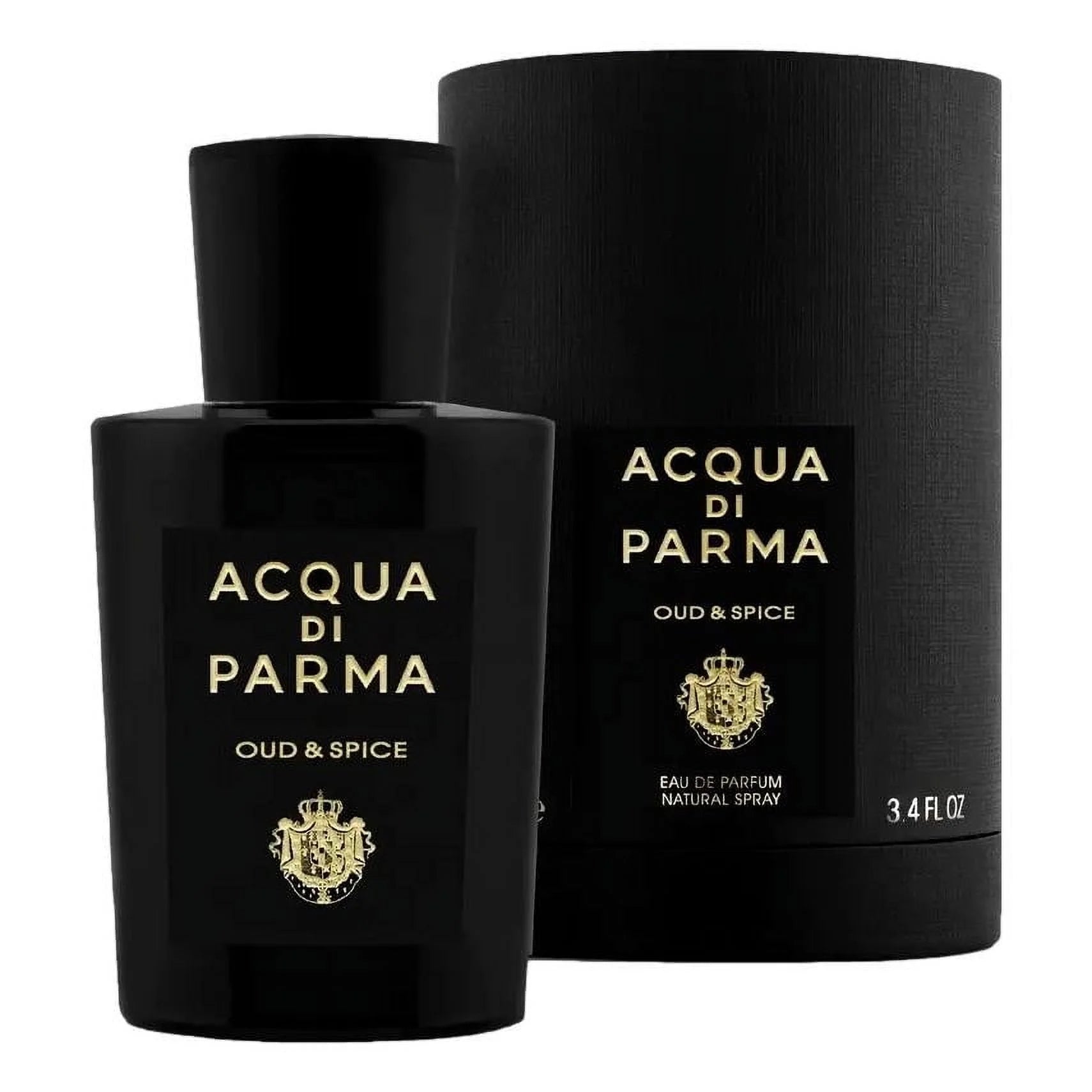 Acqua di Parma Oud & Spice perfume bottle and packaging on a white background