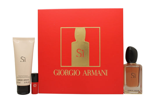 Giorgio Armani Si Gift Set 50ml EDP - 50ml Body Lotion - Mini Lipstick
