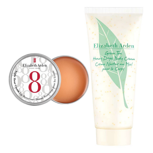 Elizabeth Arden Green Tea Gift Set 100ml Green Tea Honey Drops Body Cream + 8hr Cream lip Protectant in Tin 13ml