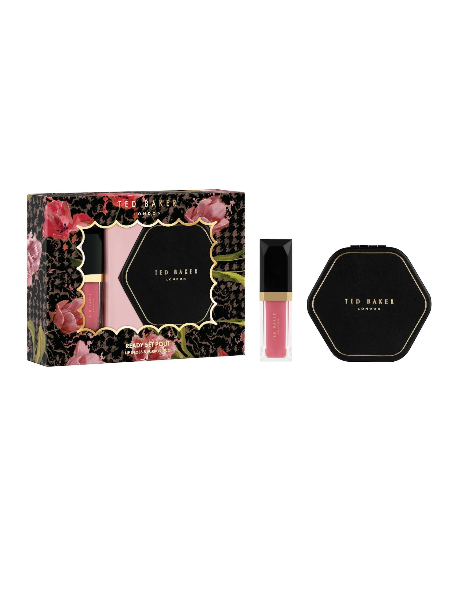 Ted Baker Ready Set Pout Lip Gloss & Mirror Duo Gift Set 1x Lip Gloss + 1x Compact Mirror