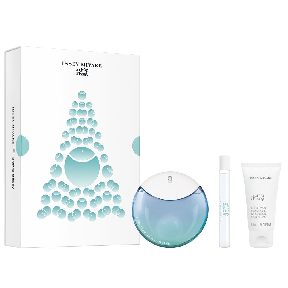 Issey Miyake A Drop d'Issey Gift Set 90 EDP Spray - 50ml Moisturising Hand Cream - 10ml EDP Purse Spray