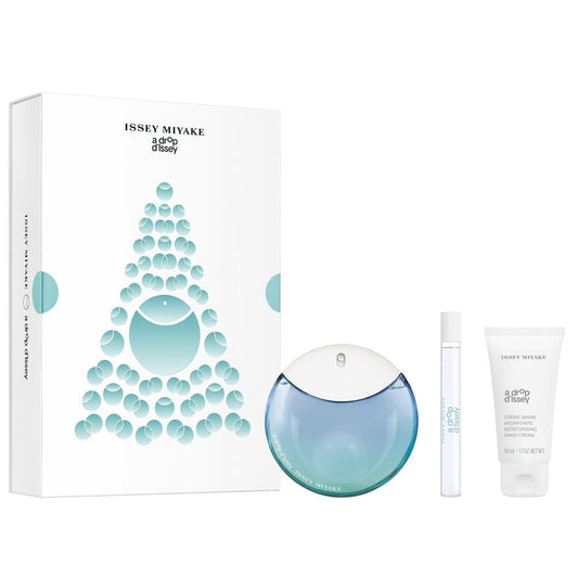 Issey Miyake A Drop d'Issey Gift Set 90 EDP Spray - 50ml Moisturising Hand Cream - 10ml EDP Purse Spray