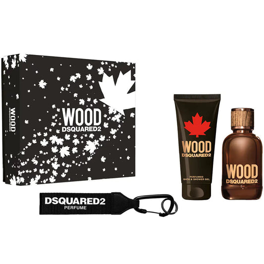 DSquared2 Wood For Him Gift Set 100ml EDT - 100ml Shower Gel - Key Ring