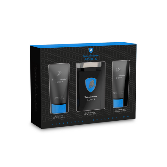 Lamborghini Acqua Gift Set 125ml EDT - 100ml Shower Gel - 100ml Aftershave Balm