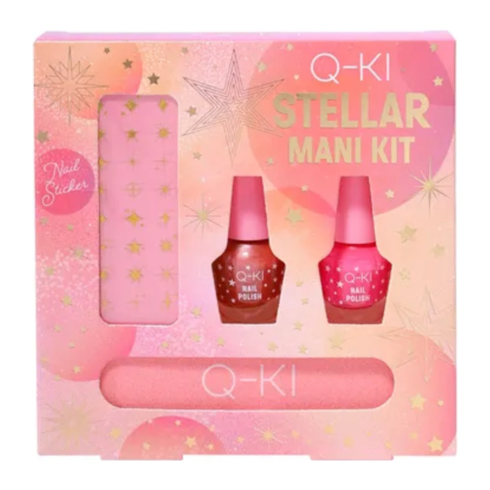 Q-KI Stellar Mani Kit Gift Set 1x Nail File + 1x Nail Art Sticker + 2x 3.5ml Nail Polish