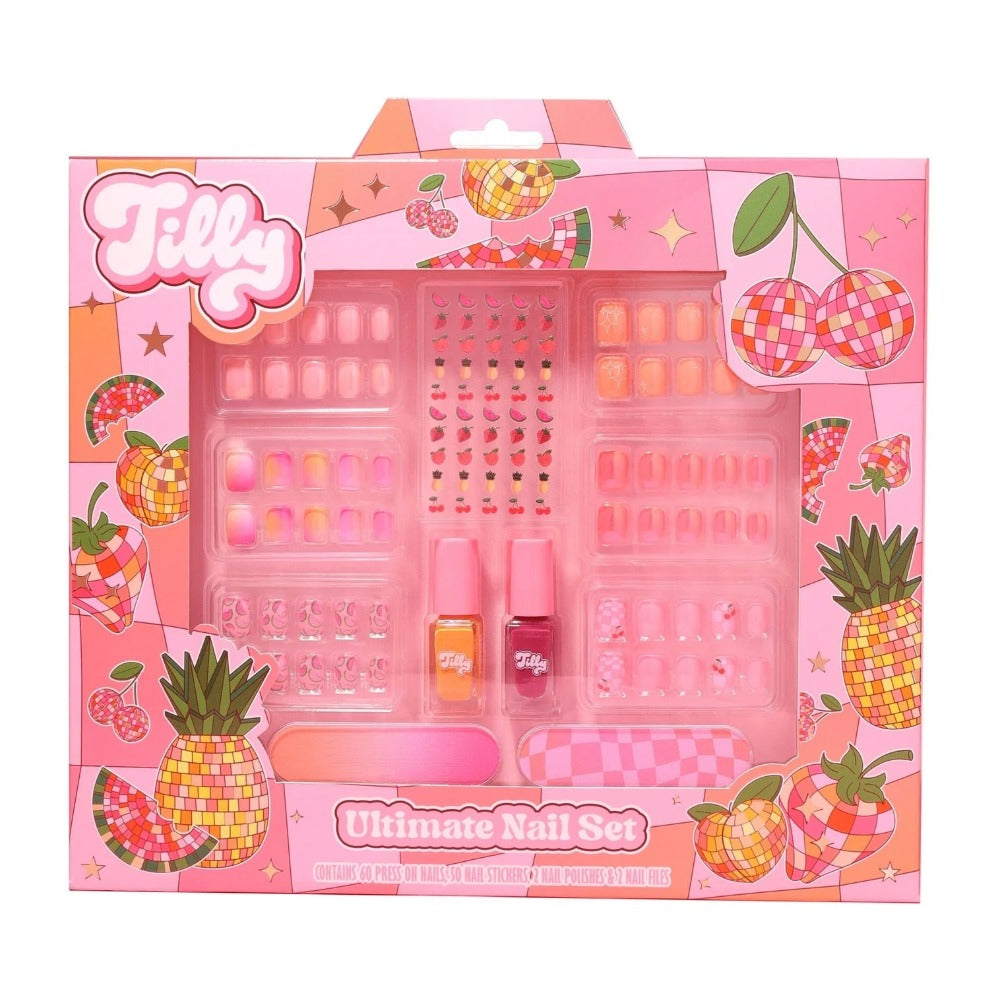 Tilly Ultimate Nail Gift Set 60 False Nails + 50 Adhesive Nail Stickers + 2 Nail Polishes 3ml + 2 Nail Files - 114 Pcs