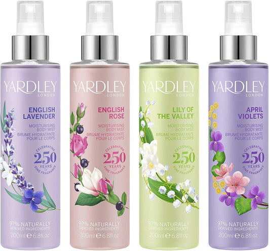 Yardley Fragrance Mist 200ml Spray Collection of Floral and Fresh Body Scents